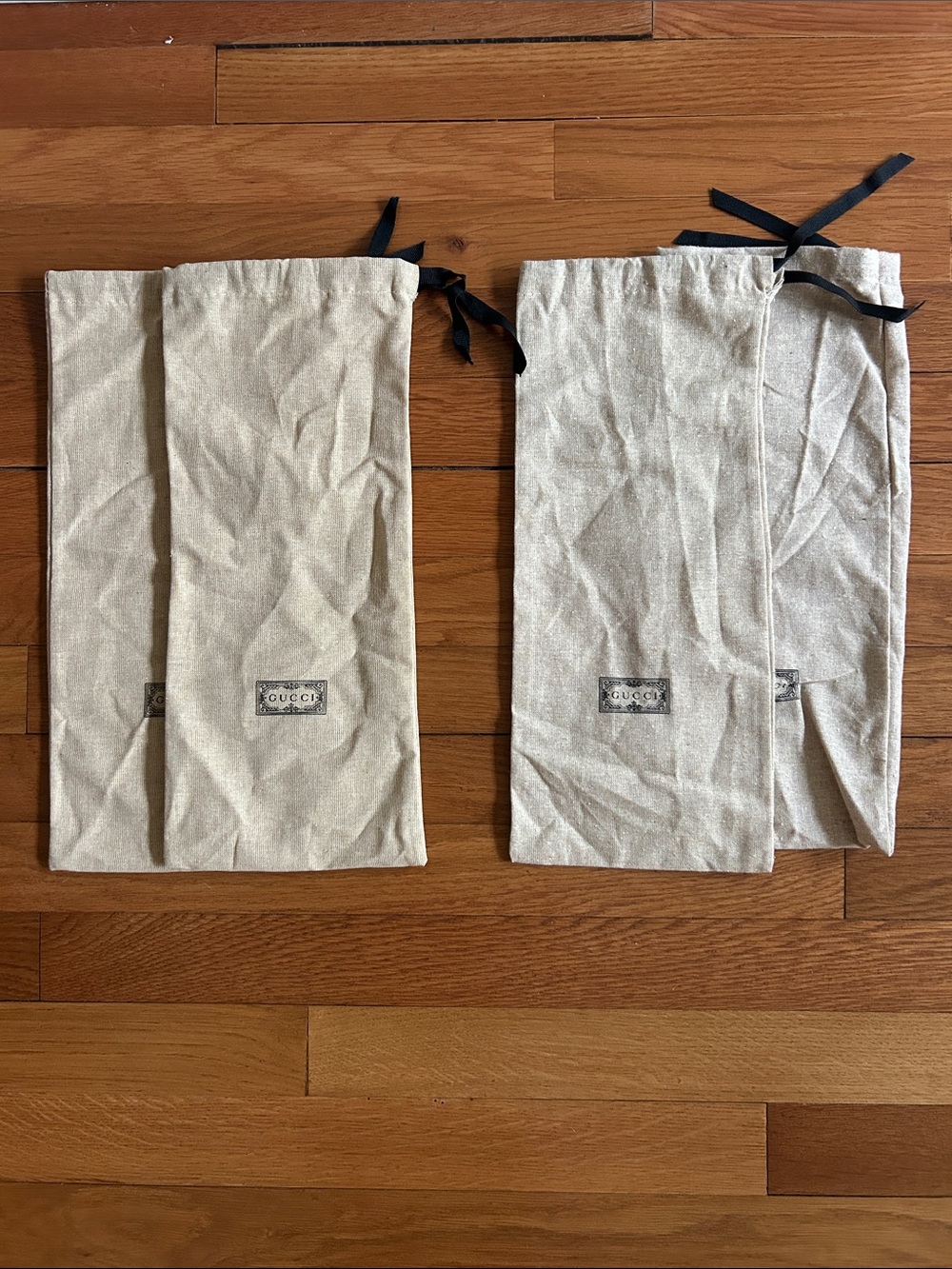Gucci -pair of Natural Canvas Dust Bags with Black Drawstrings